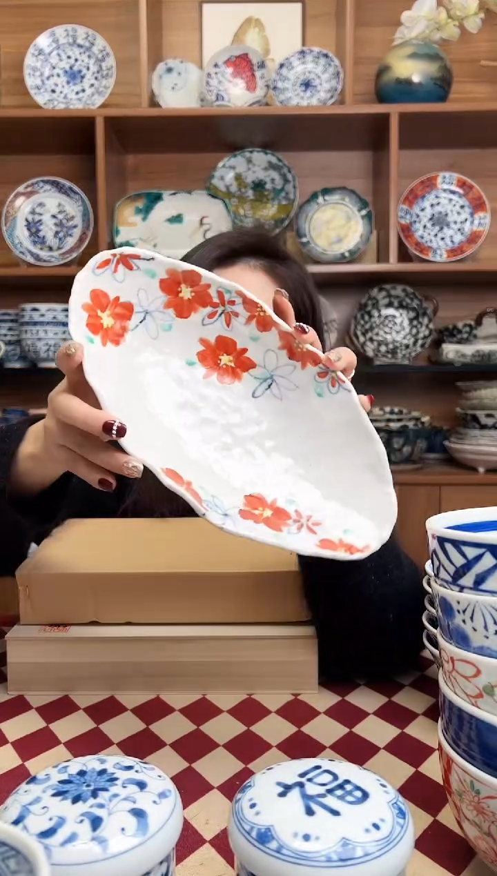 【闪购商品】瓷片花野路　舟形盛鉢