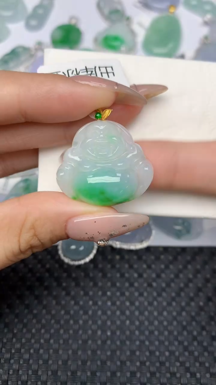 颈饰18K金镶嵌翡翠天然缅甸翡翠a货百元以上9元证书费自理