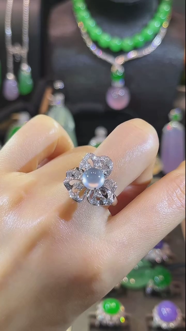 【闪购商品】翡翠戒指18K金镶嵌吊坠戒指两用款