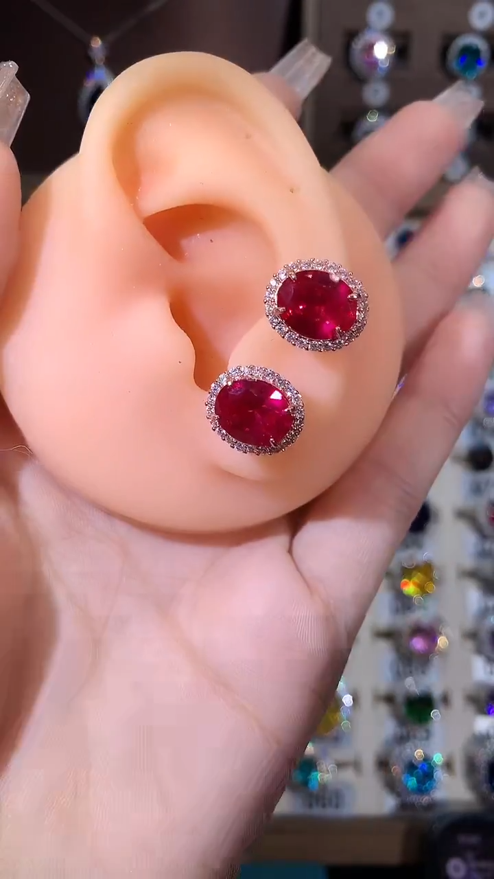 银S925镶嵌耳饰红宝石810