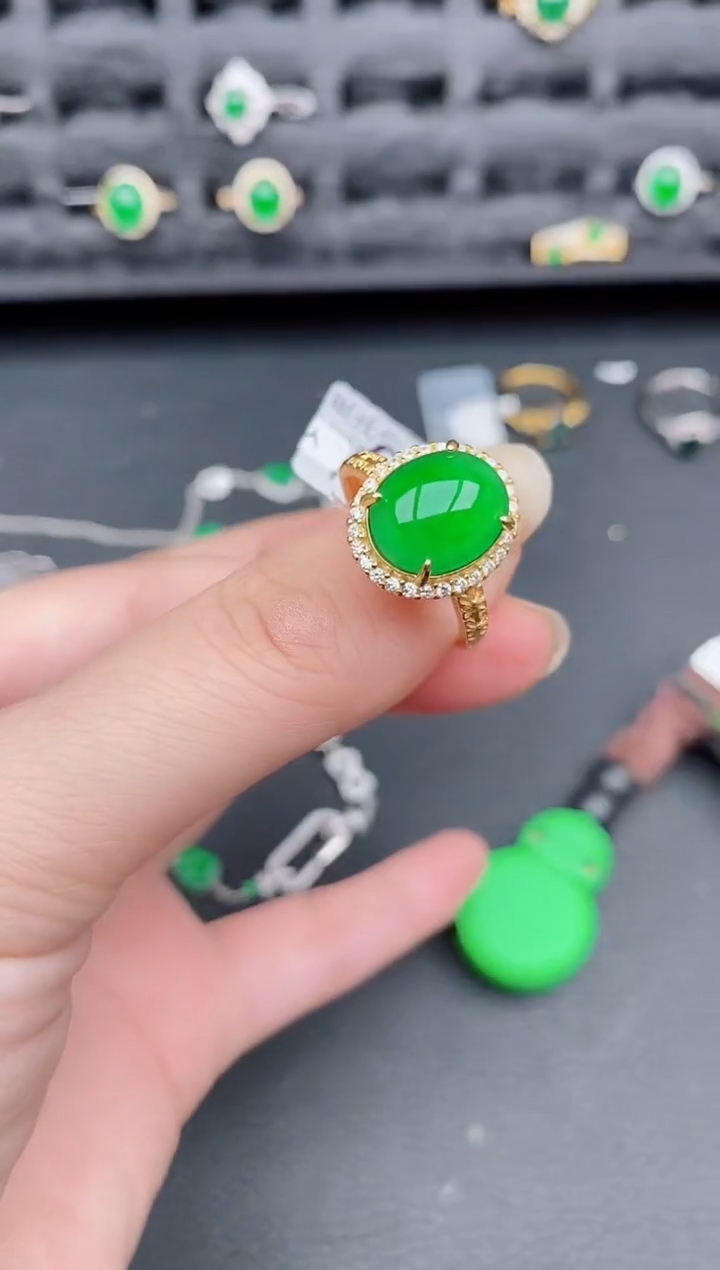 银S925镶嵌戒指翡翠天然a货翡翠355