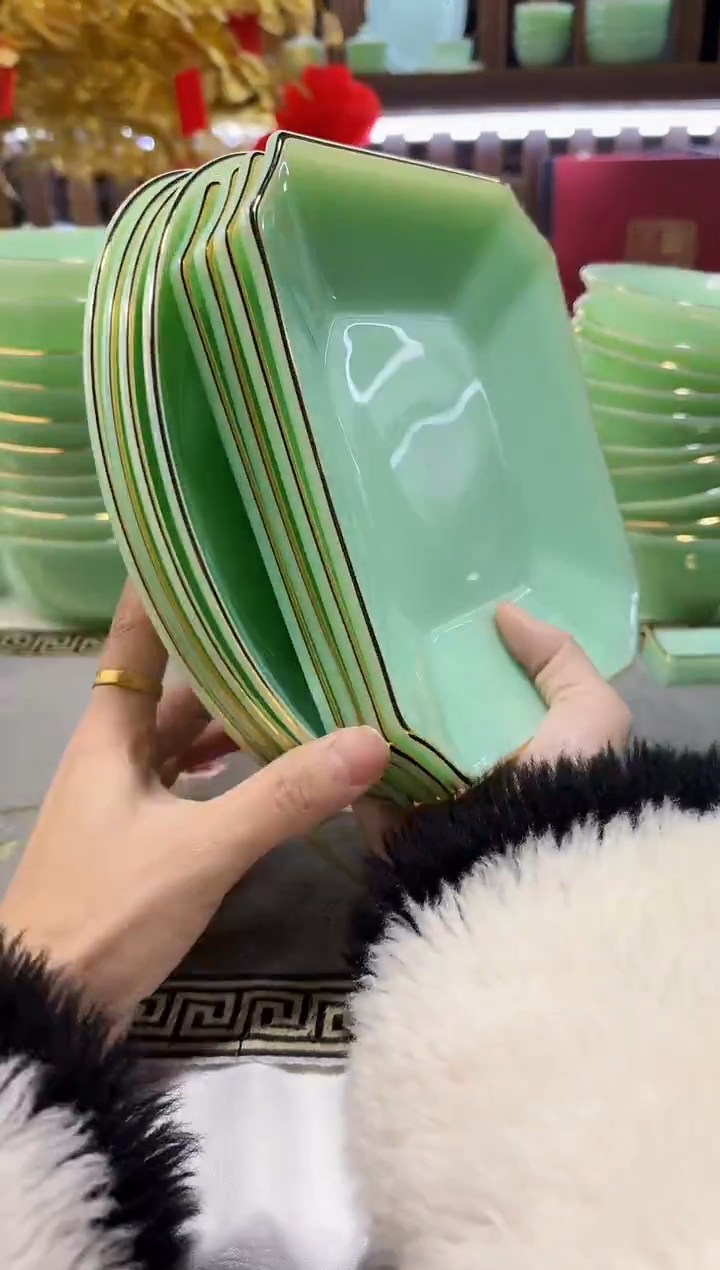 玉瓷 方盘4个 8英寸深盘4个景德镇陶瓷