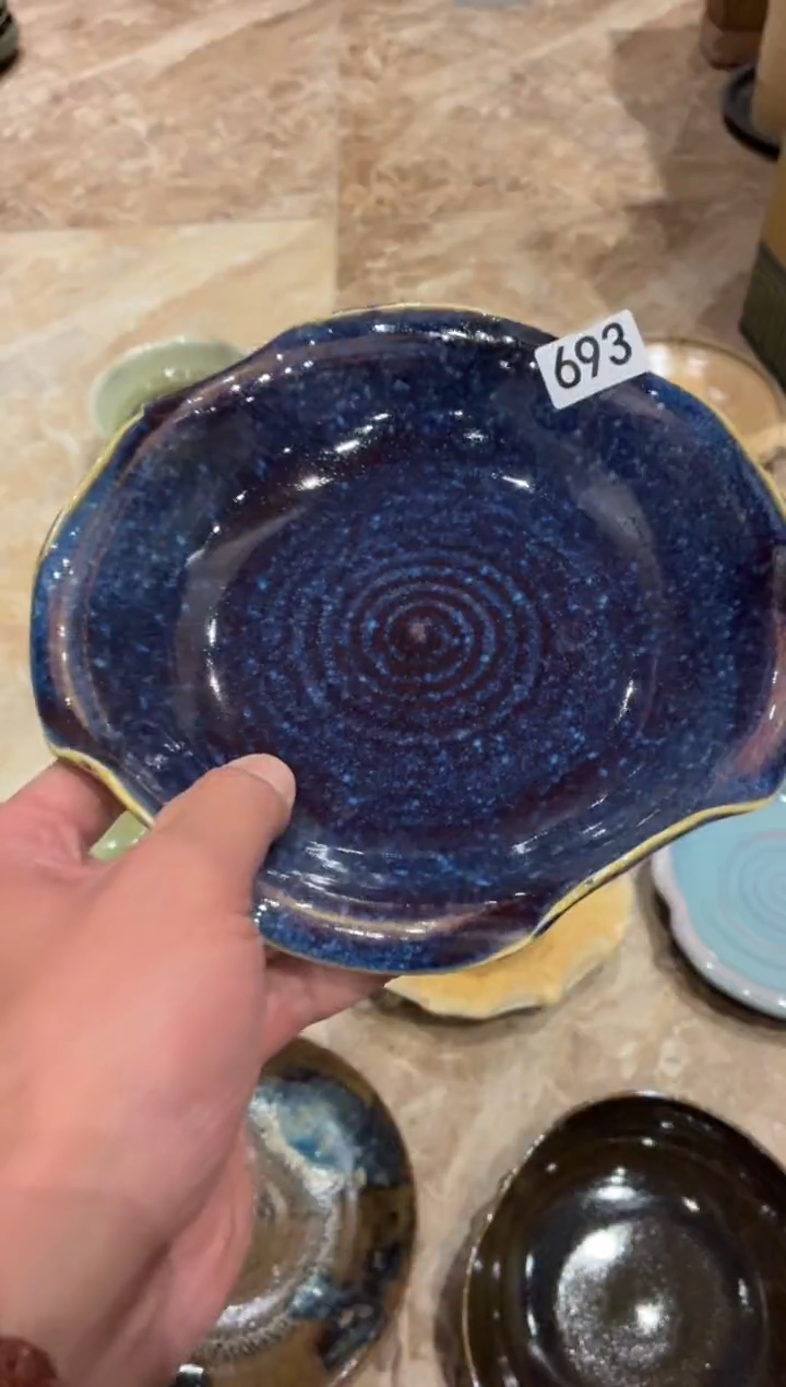 瓷片1*6693霞光手工花边盘1个