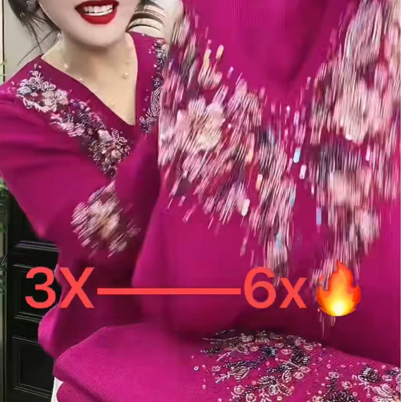 7727小财神2025秋冬新款钉珠V领百搭植物花卉毛针织衫