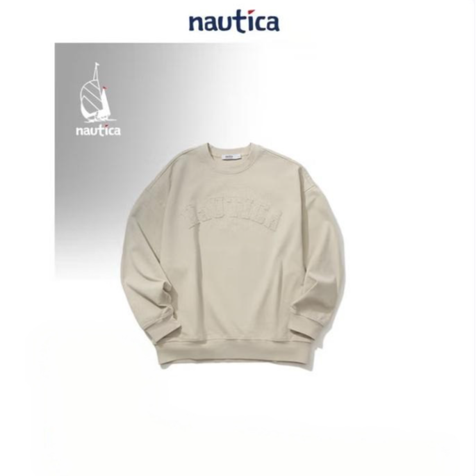 Nautica White SailCityBoy 宽松全棉舒适廓形圆领卫衣KW5167