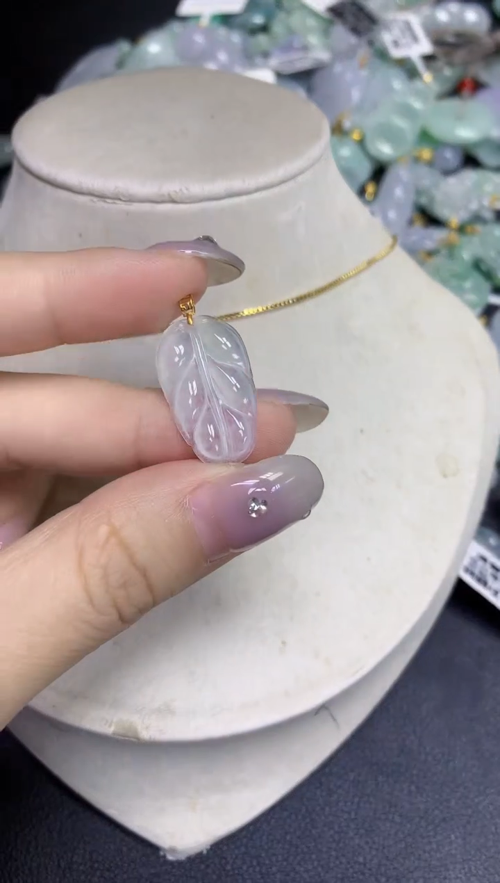 颈饰18K金镶嵌翡翠天然缅甸翡翠A货百元以上9元证书费自理