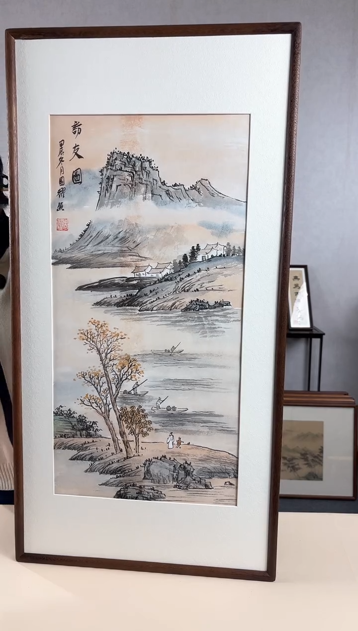 【闪购商品】国画手绘*访友图*47*92cm实木框