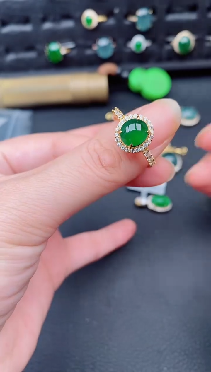 银S925镶嵌戒指翡翠天然a货翡翠218