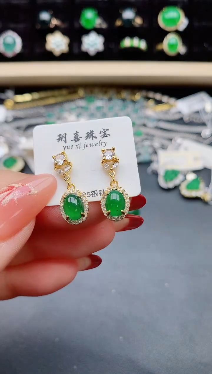 【闪购商品】翡翠耳饰银S925镶嵌585050