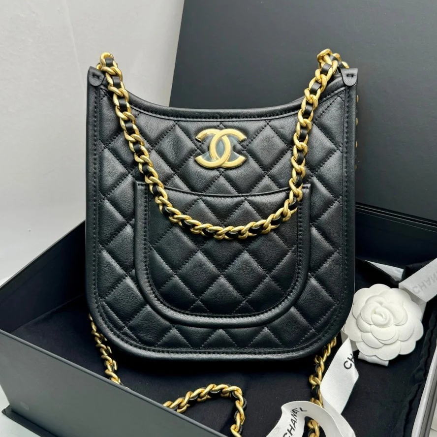 99新 Chanel/香奈儿 小花攀攀24S hobo金扣链条包/嬉皮包 芯片