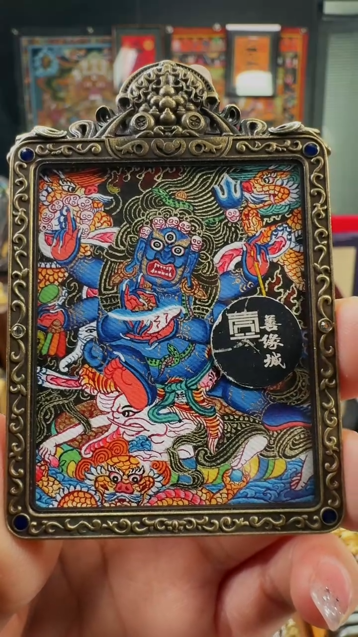 吊坠壹善缘城手绘唐卡大黑天