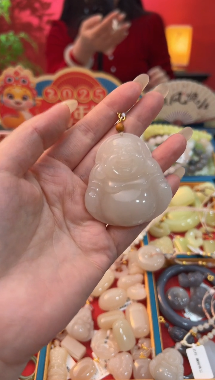 【闪购商品】和田玉吊坠未镶嵌藕粉大肚佛公53mm