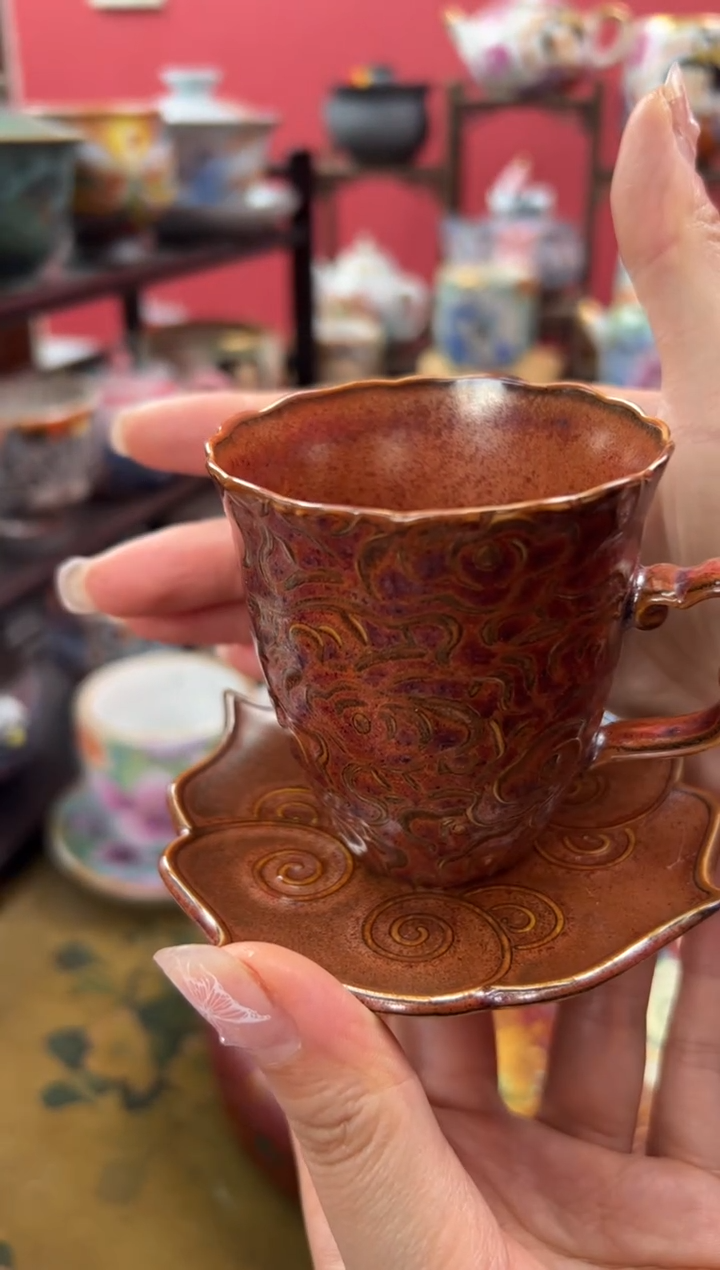 【闪购商品】红金釉祥云咖啡杯套杯