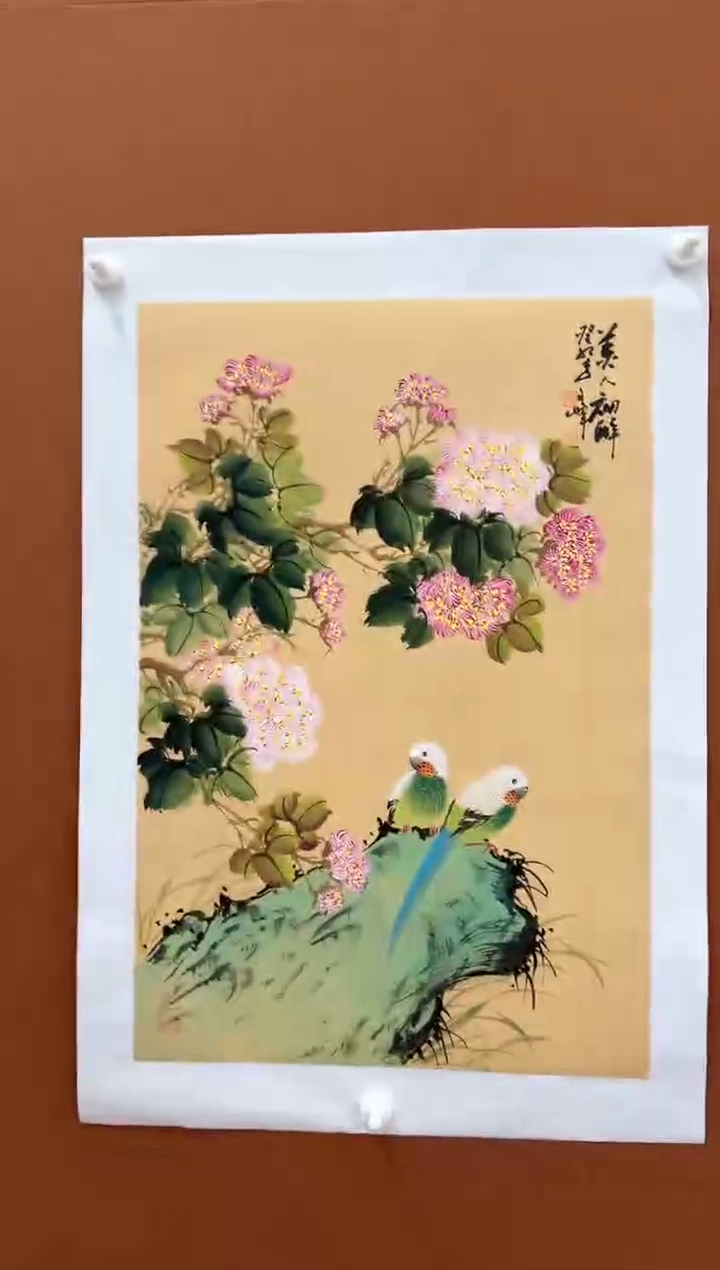 国画李文峰四尺三开没骨花鸟