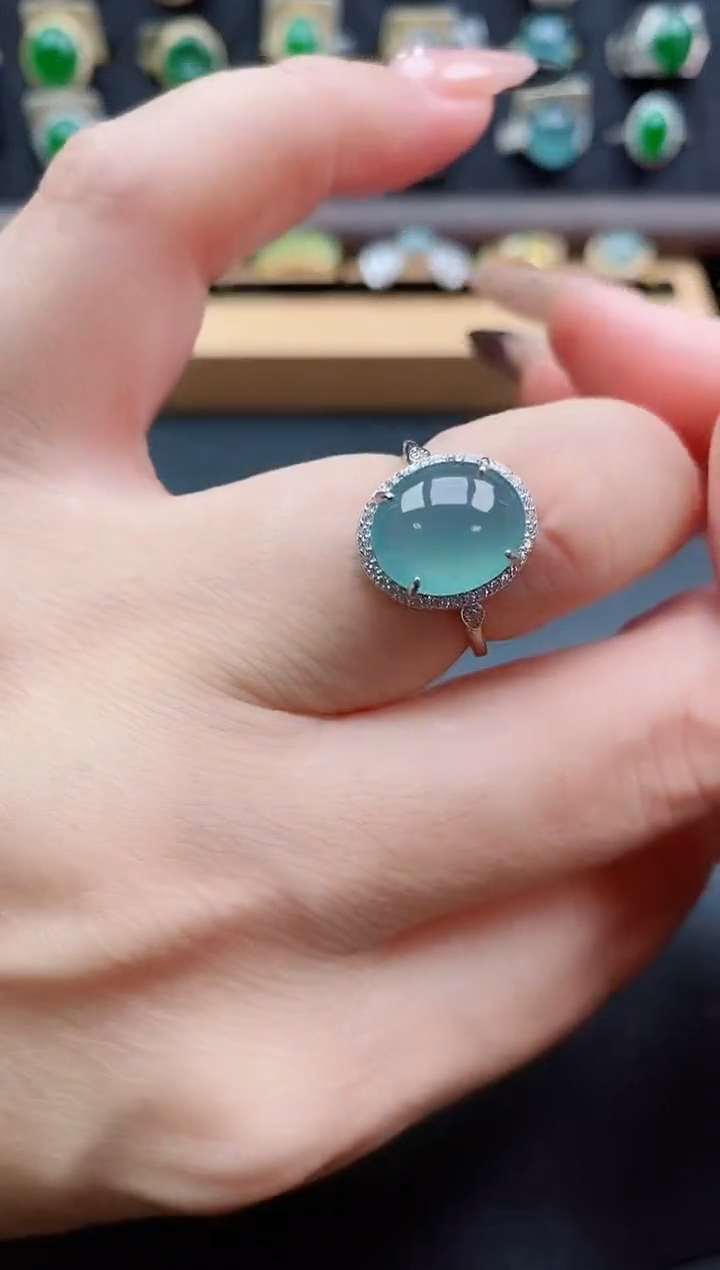 银S925镶嵌戒指翡翠1