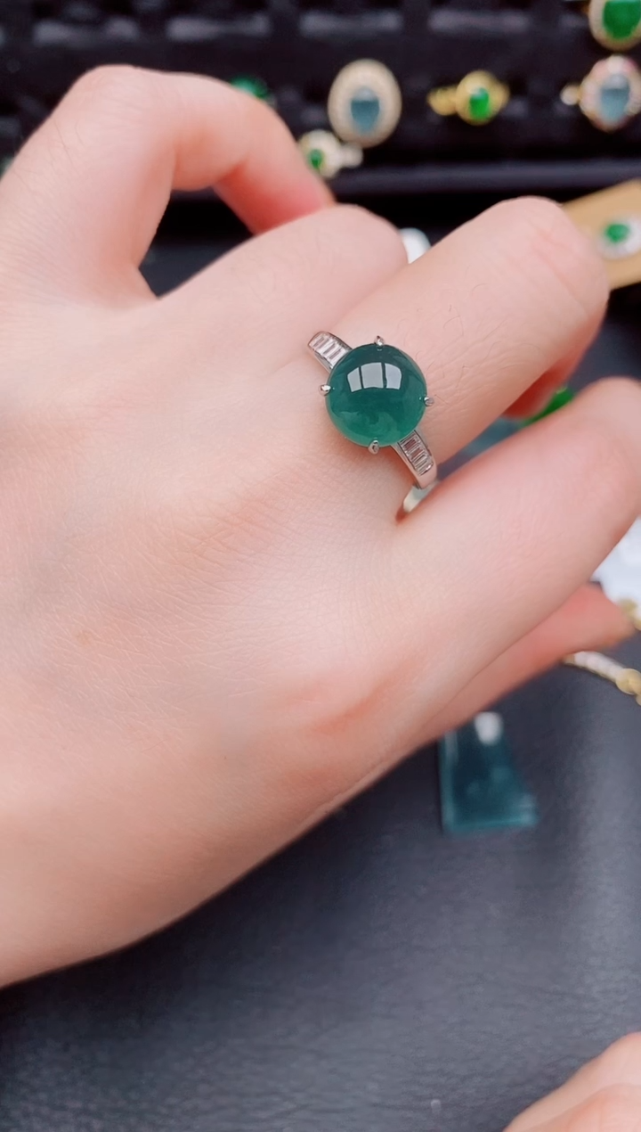 【闪购商品】翡翠戒指银S925镶嵌天然a货翡翠683