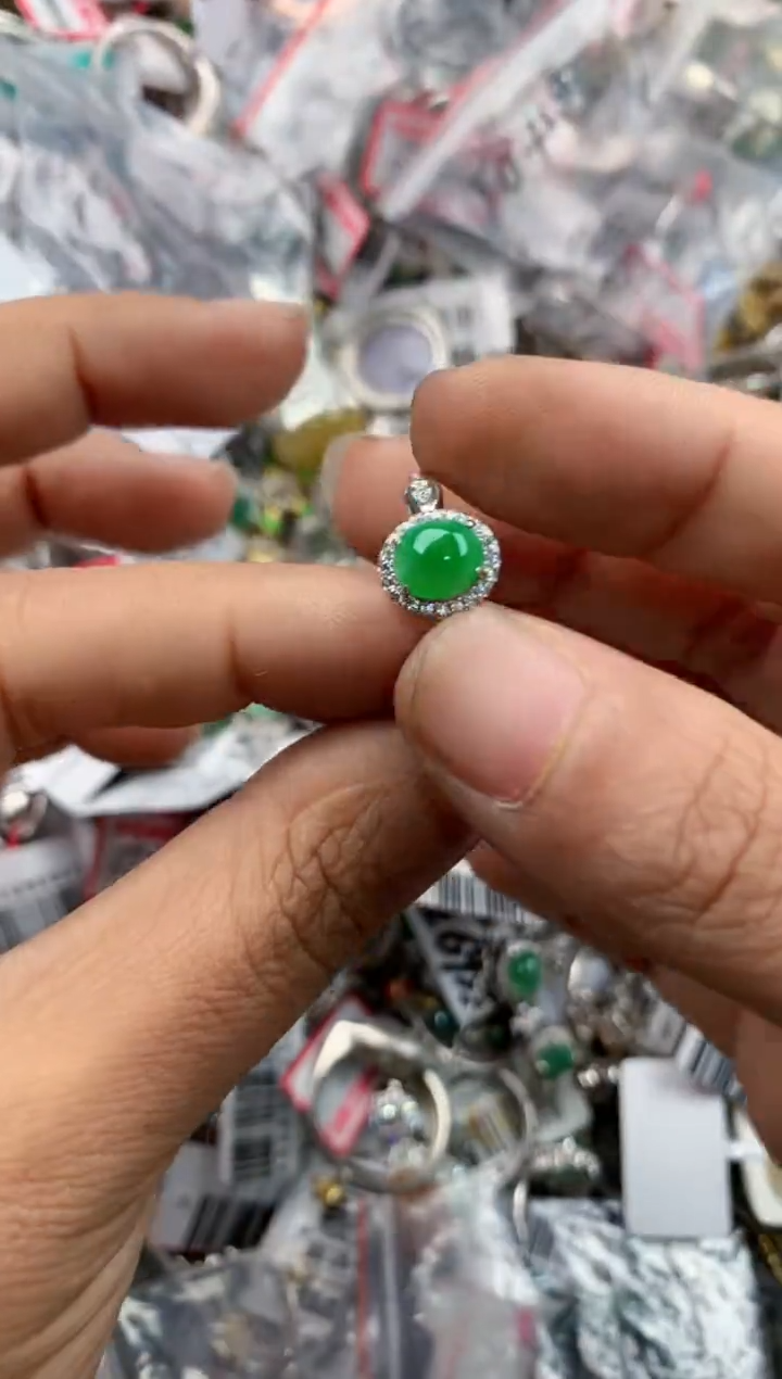 银S925镶嵌戒指翡翠999             1