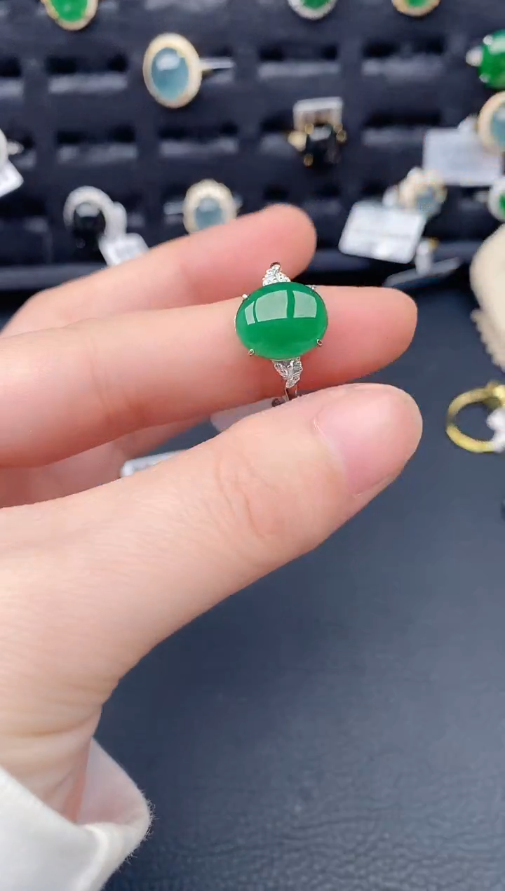 银S925镶嵌戒指翡翠天然a货翡翠383