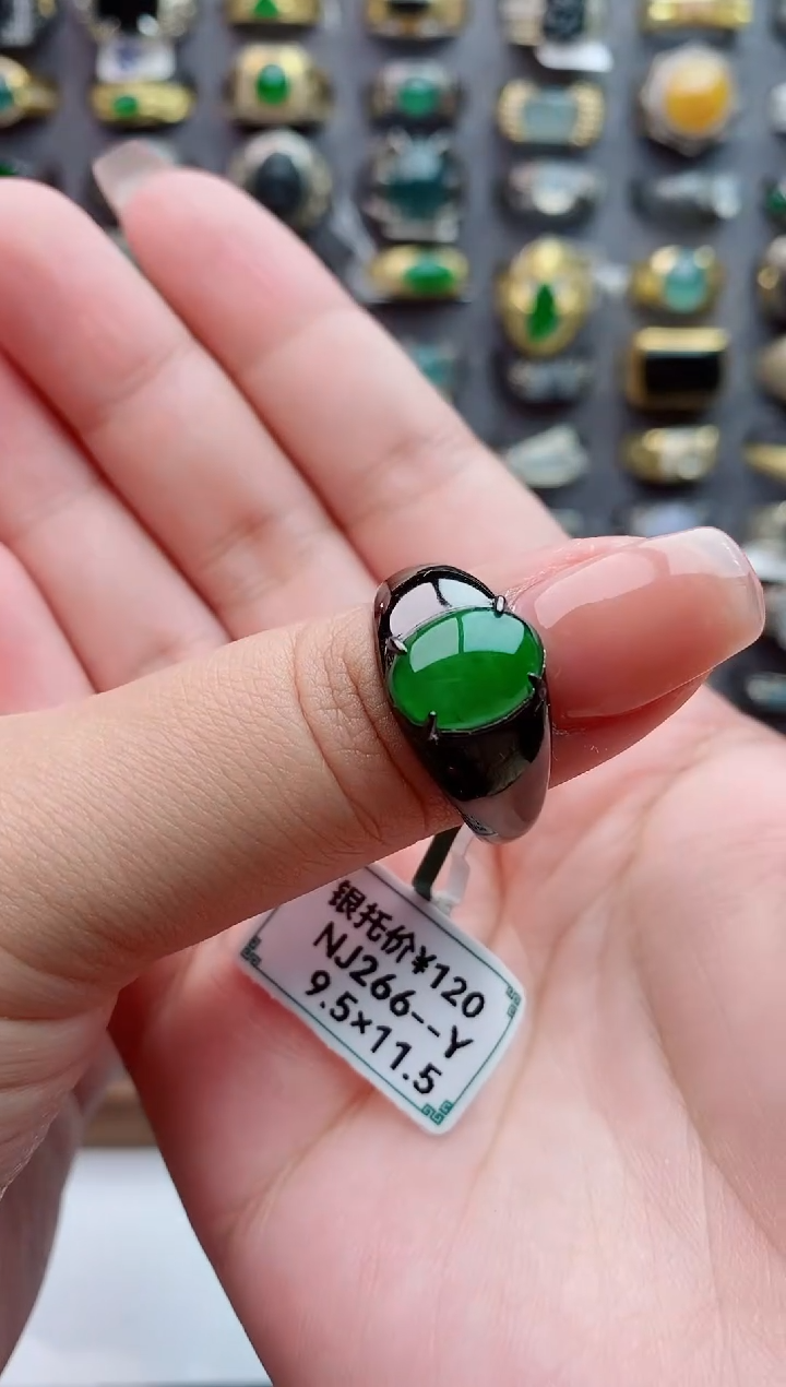 银S925镶嵌戒指翡翠天然翡翠男戒