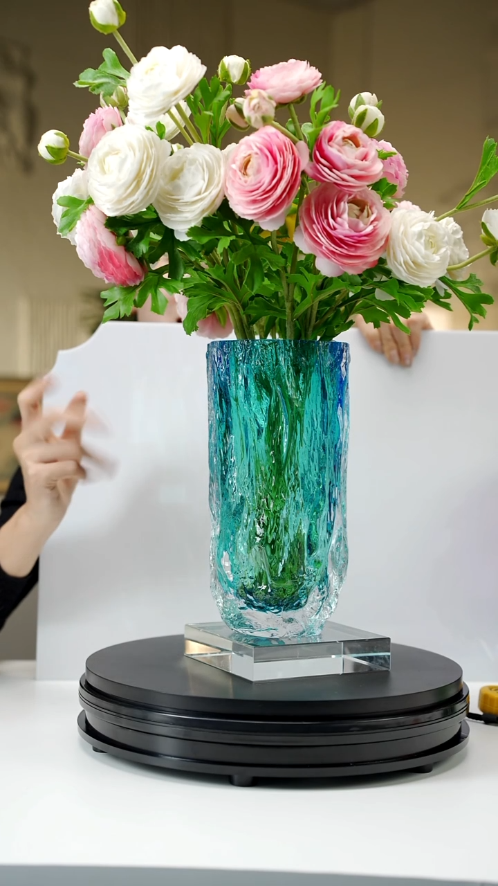 手工艺品琉璃宝石蓝树纹花瓶