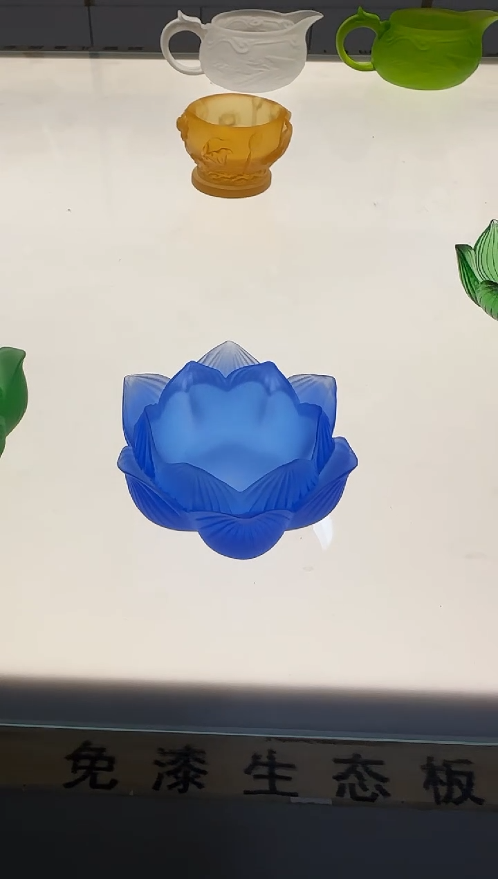 手工艺品琉璃荷花供水杯蓝色