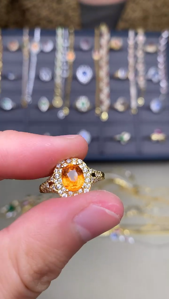 银S925镶嵌戒指石榴石（芬达石）戒指