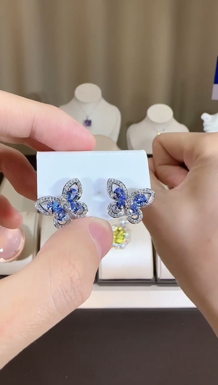 【闪购商品】坦桑石耳饰银S925镶嵌16mm设计款耳钉
