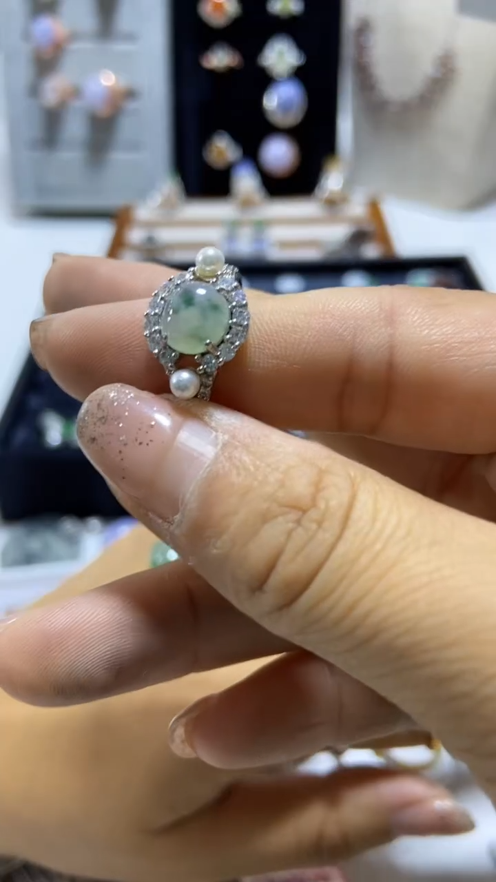 【闪购商品】翡翠戒指银S925镶嵌缅甸天然A翡翠戒指