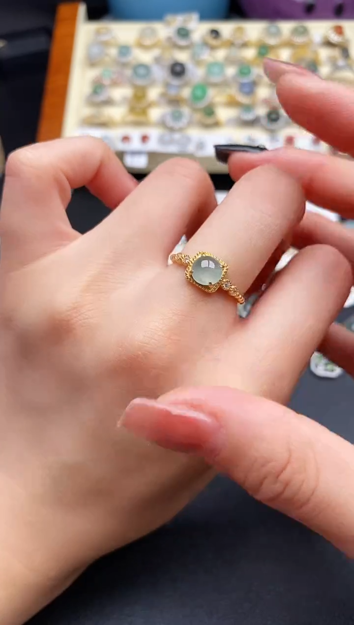 翡翠银S925镶嵌戒指7777777+2