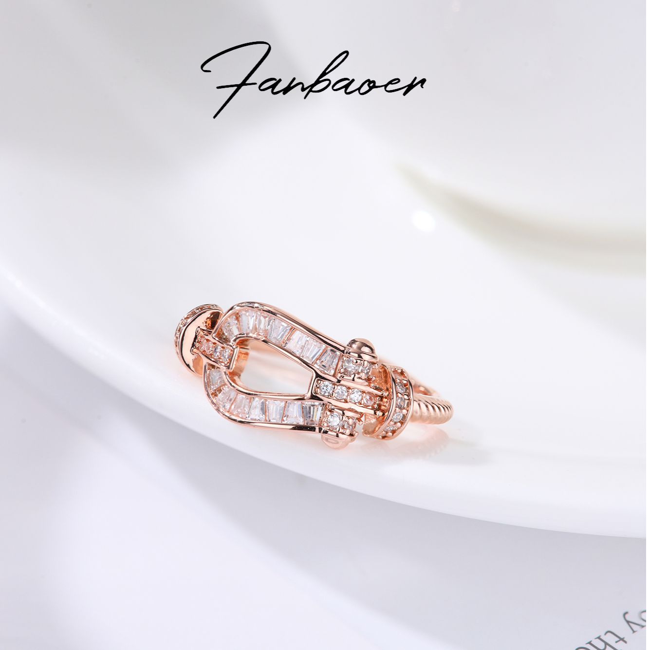铜合金锆石戒指 轻奢小众Fangbaoer爆款马蹄扣百搭设计款BL1020