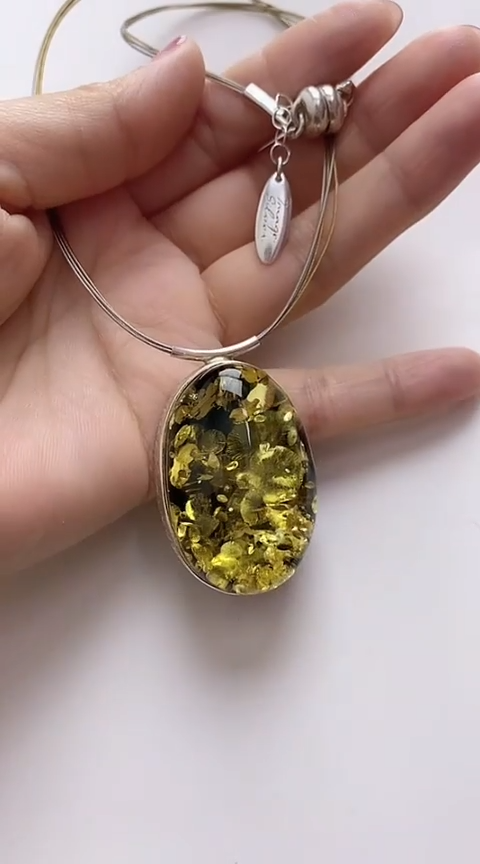 【闪购商品】琥珀裸石银S925镶嵌琥珀吊坠