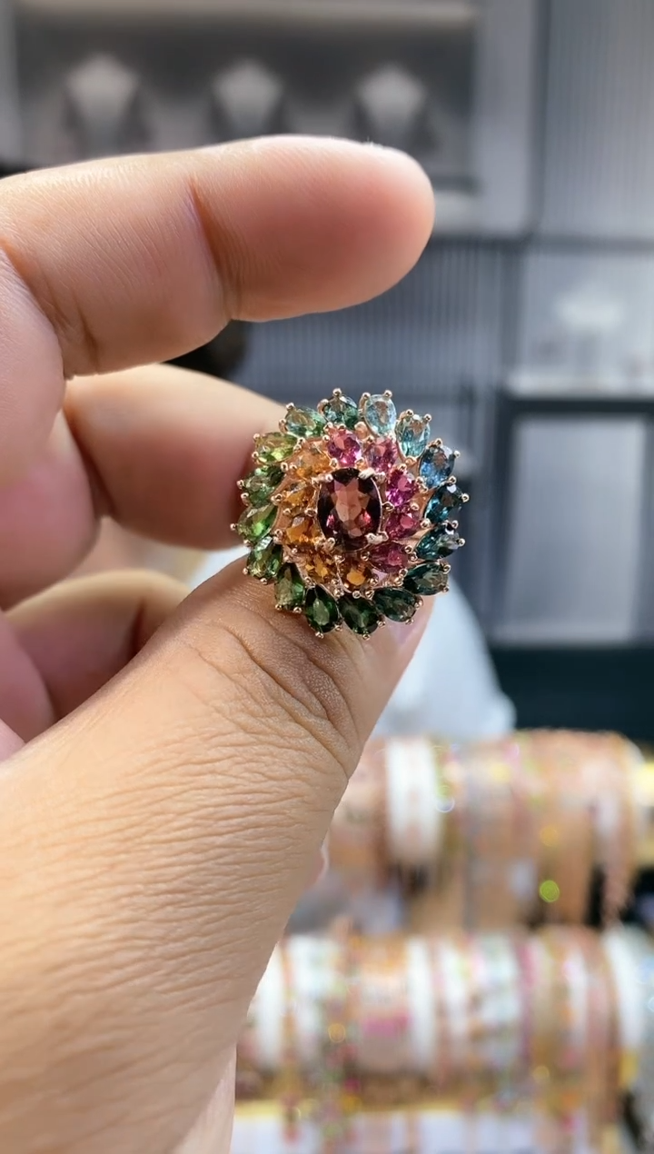 银S925镶嵌戒指碧玺淡****福345354354354354