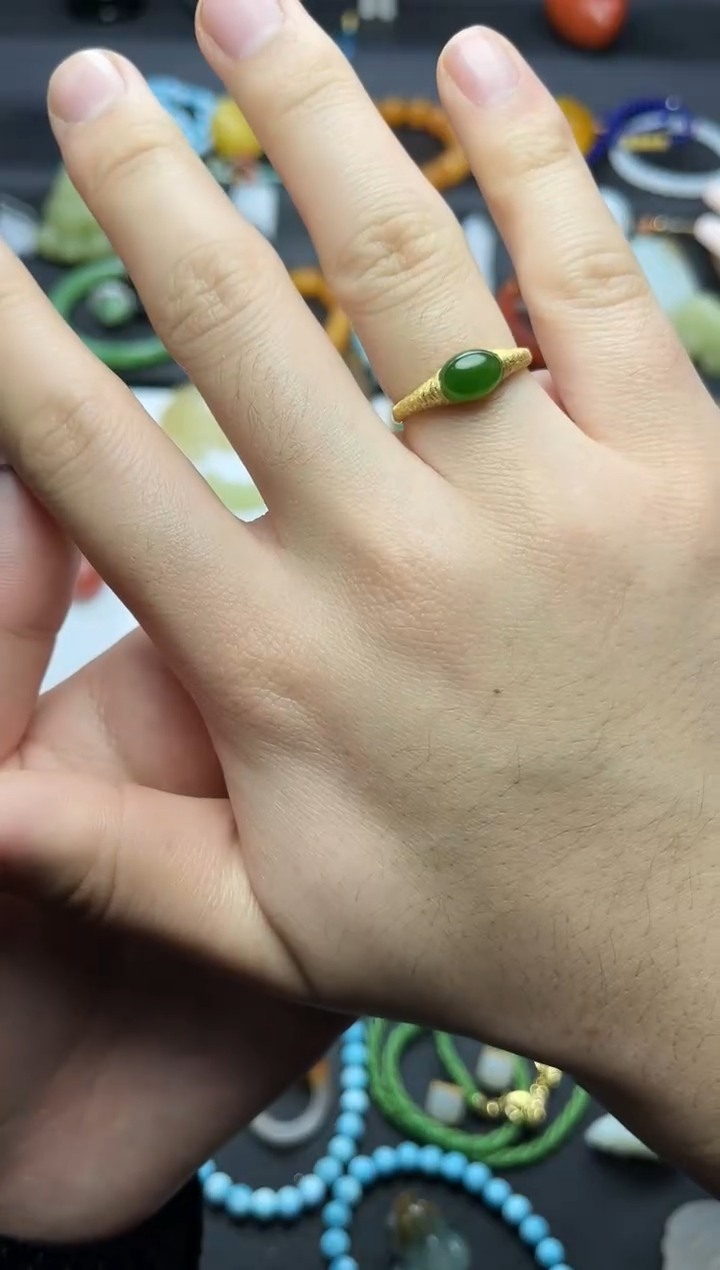 银S925镶嵌戒指和田玉碧玉戒指06