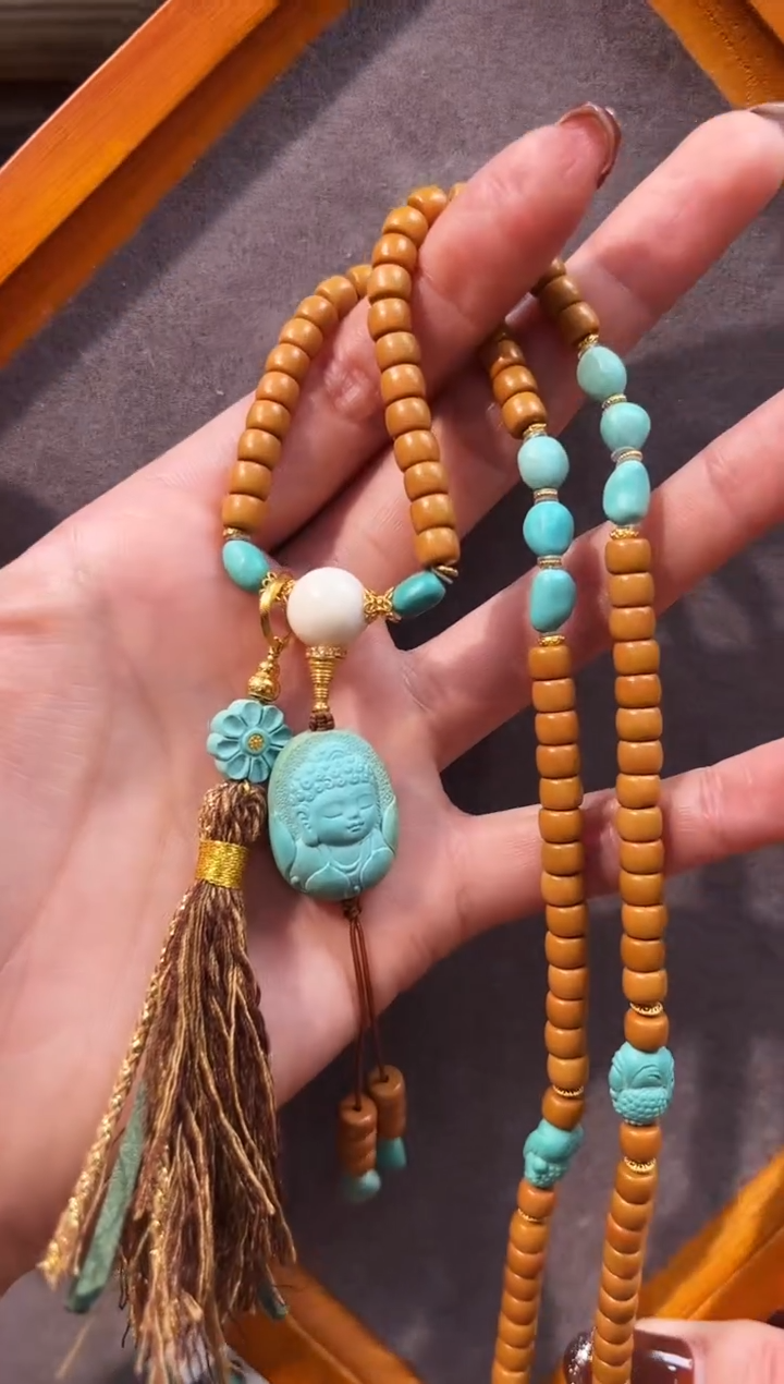 18K金镶嵌绿松石颈饰宝宝佛项链