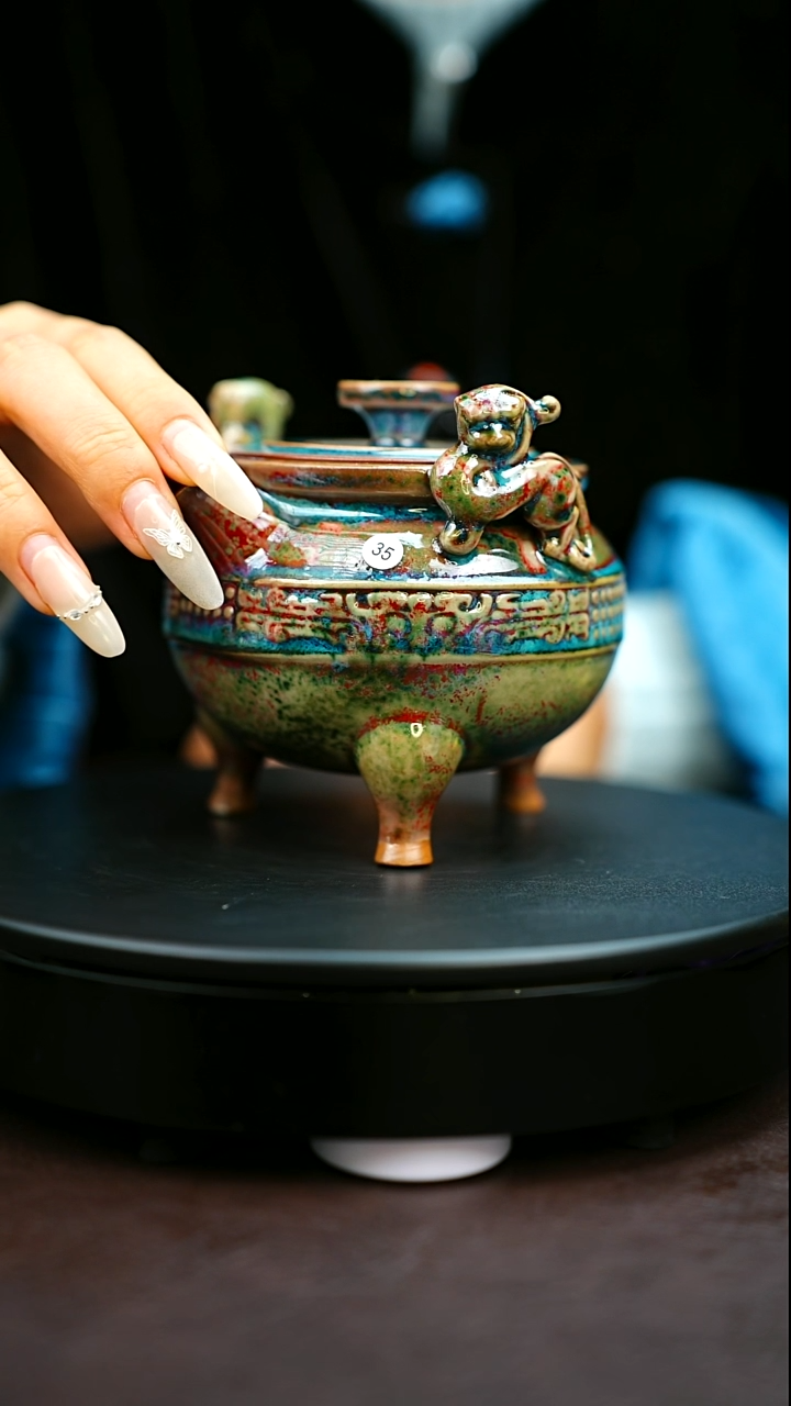 35#原矿钧瓷炉钧釉虎贲壶