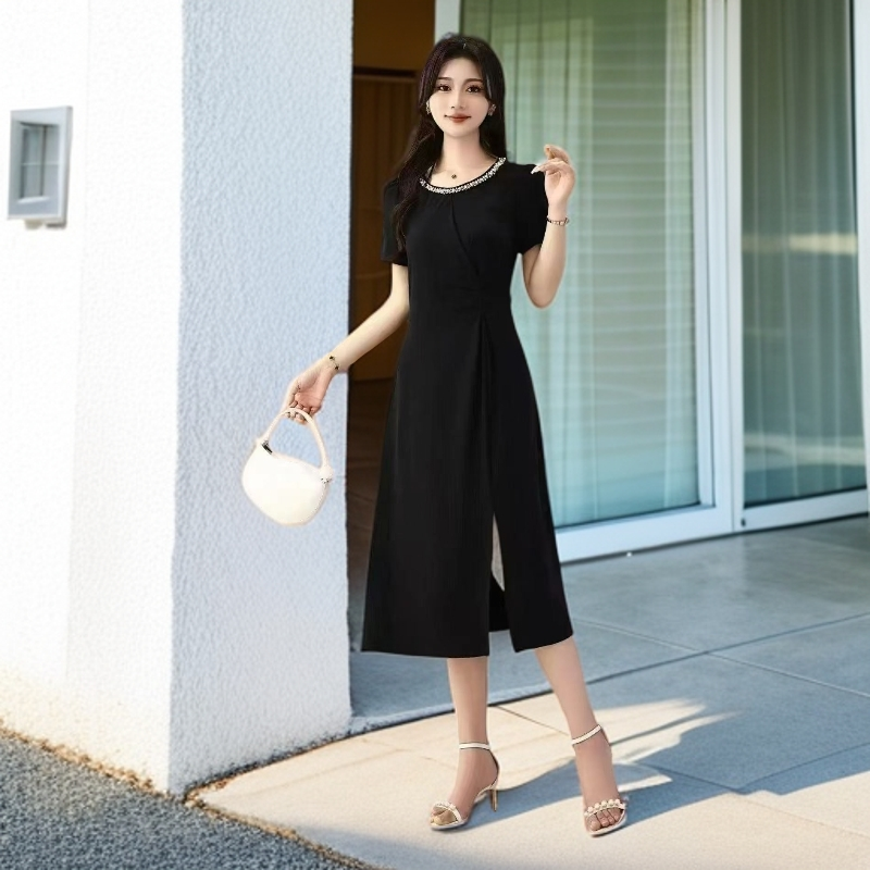 2561#【木兮兮专属】2025年夏新款气质时尚百搭显瘦中长款连衣裙