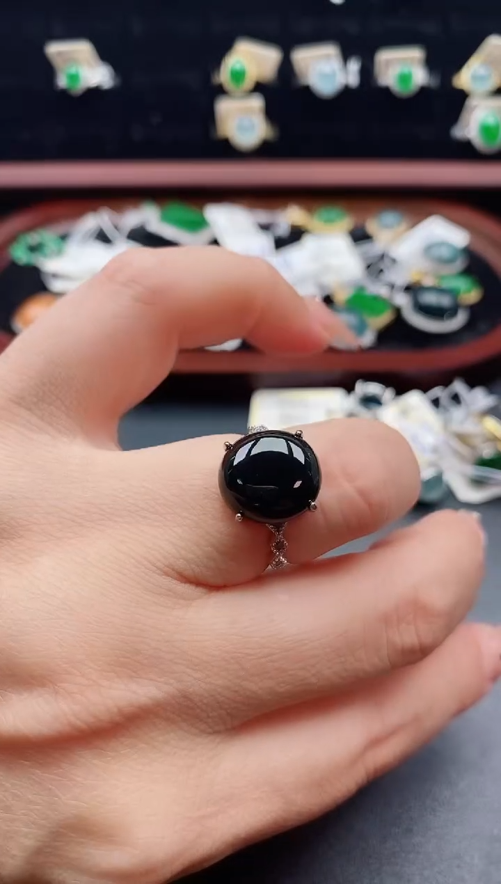 银S925镶嵌戒指翡翠1