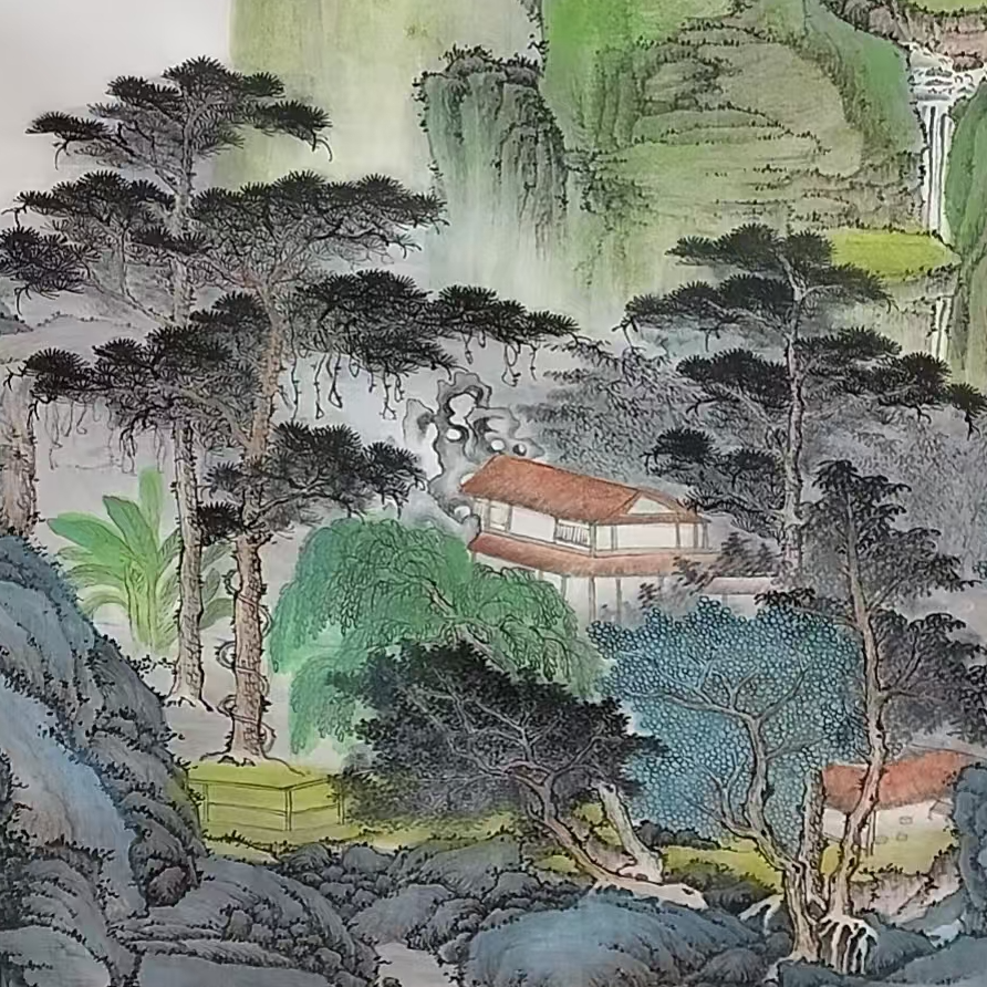精品-四尺三开-山清水秀-图