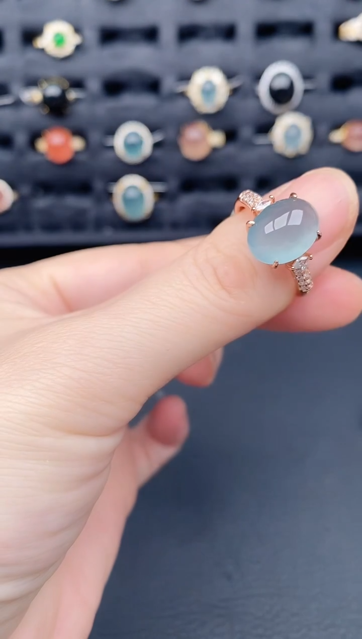 银S925镶嵌戒指翡翠天然a货翡翠122