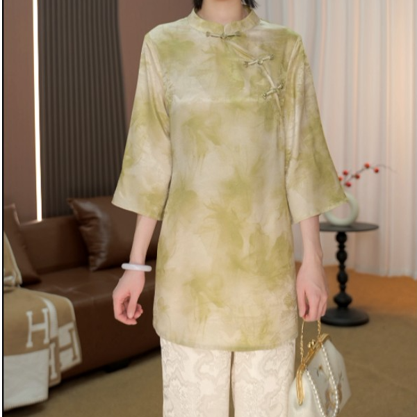 【116-青暮云】2026春夏新款显瘦新中式宽松上衣七分袖