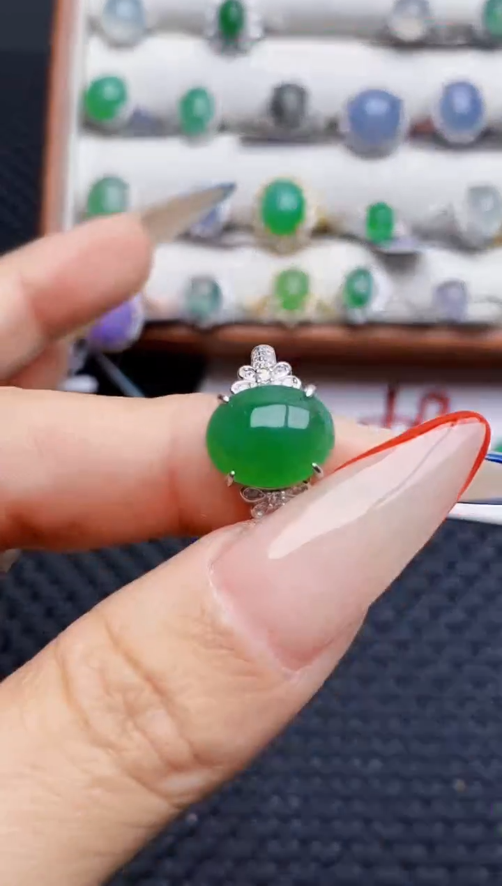 银S925镶嵌戒指翡翠彩****料5466