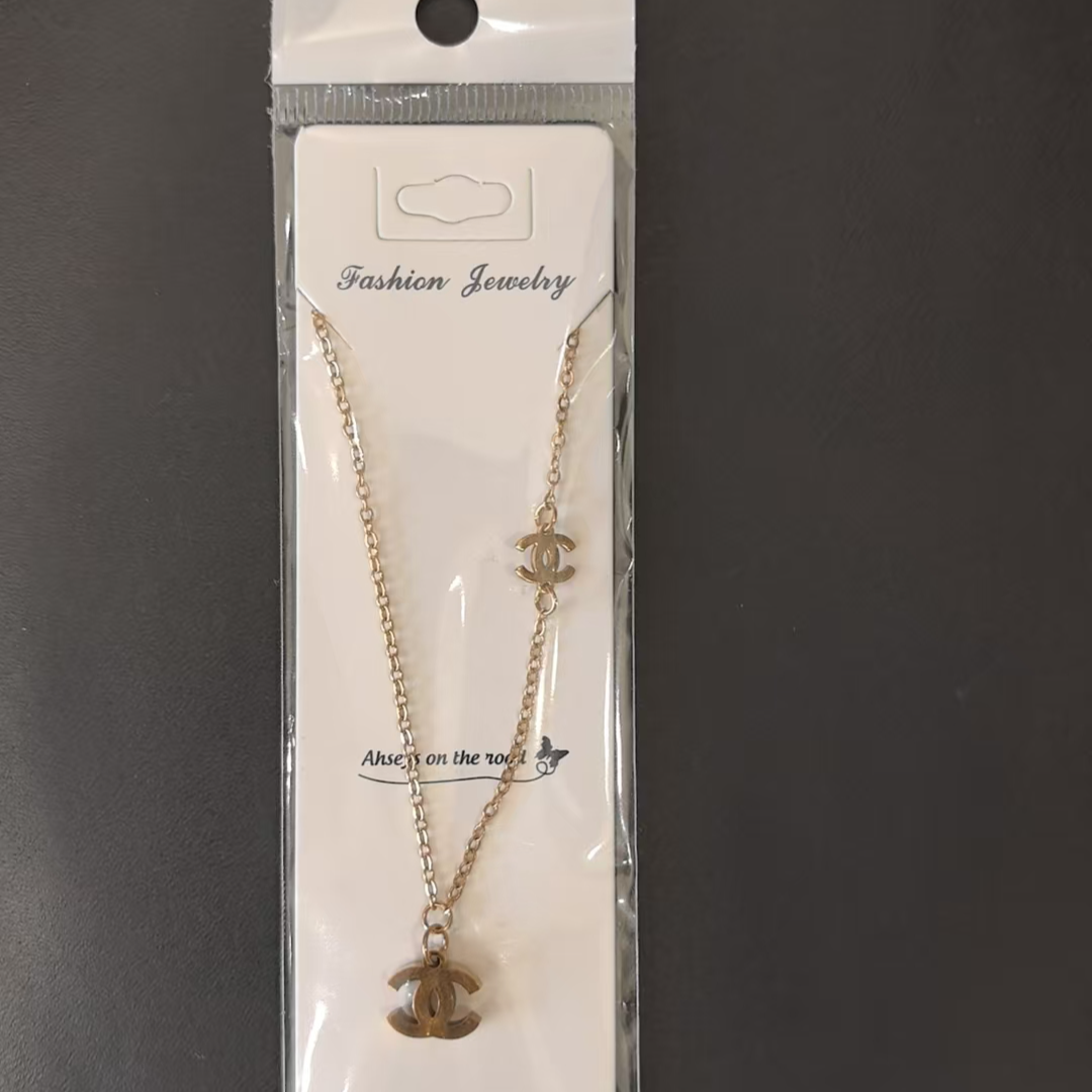 钛钢项链 钛钢法式镀铜合金简约风单钻饰品链子锁骨链