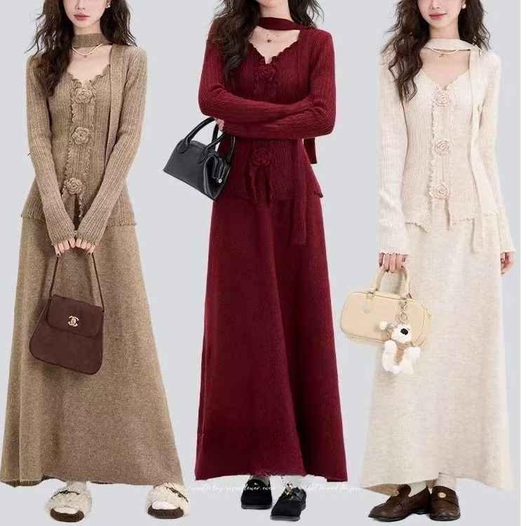 mulisha/穆丽莎针织套装裙一套入冬穿搭连衣裙子女新款长裙两件套
