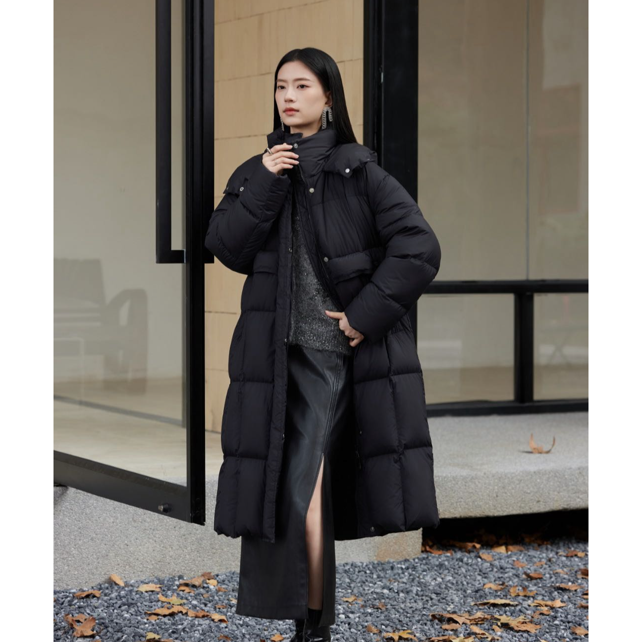 黑色长款优等品羽绒服韩版运动黑色宽松加厚冬季时尚女士