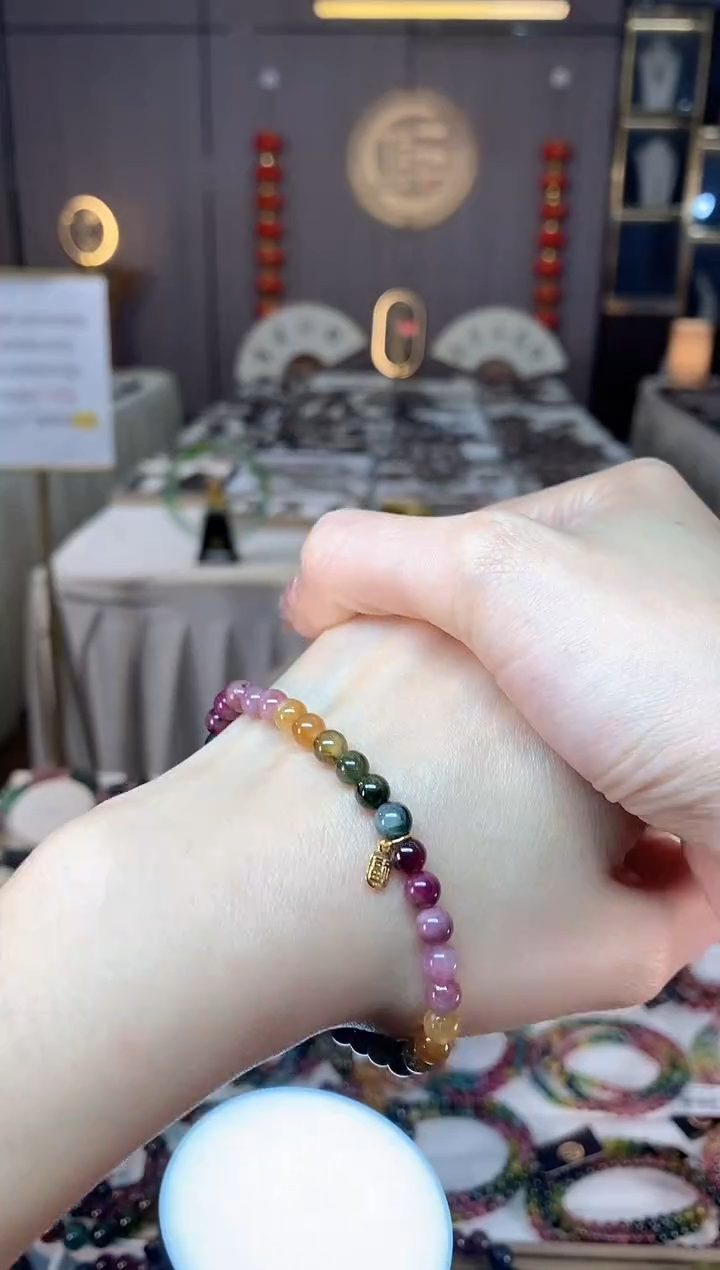 未镶嵌老矿碧玺色标彩虹单圈手串5mm+碧玺dan多样性发货一条
