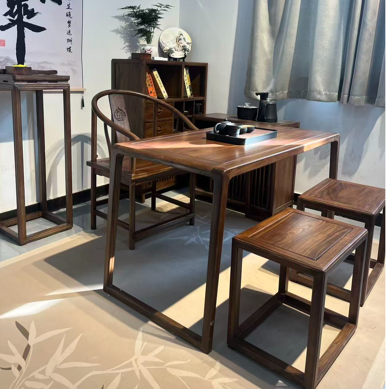 中式简约阳台茶桌桌椅小型小户型家用禅意组合实木榆木茶台茶几