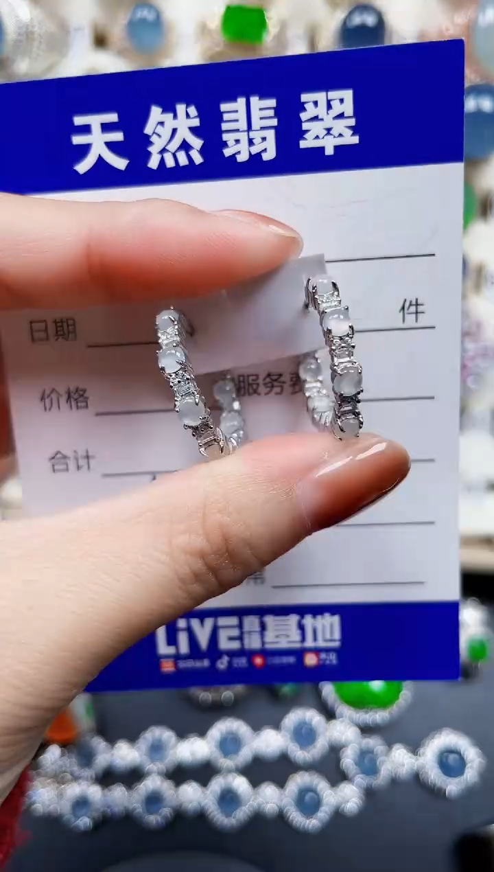 银S925镶嵌翡翠耳饰162