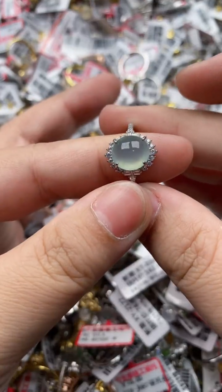 【闪购商品】翡翠戒指银S925镶嵌6666---5