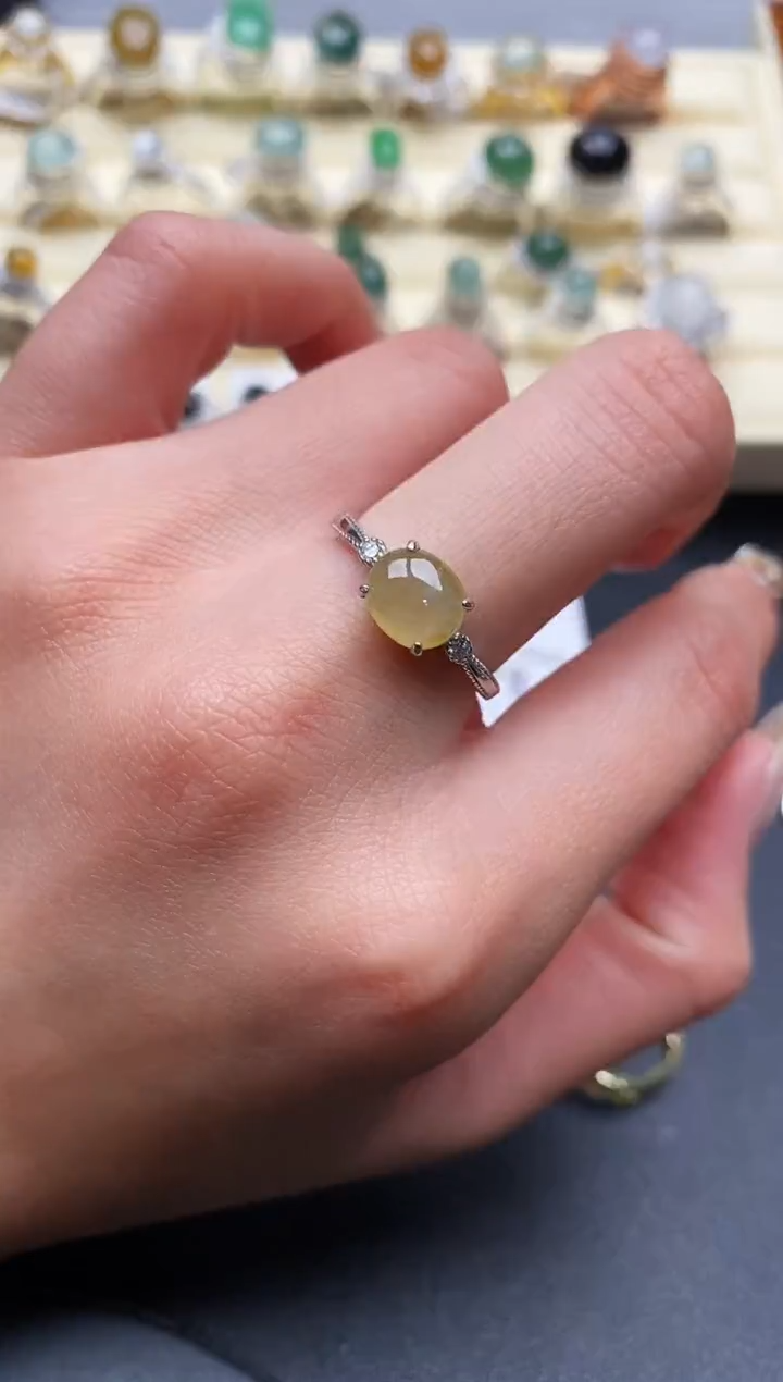 【闪购商品】翡翠戒指银S925镶嵌缅甸翡翠3   6+6