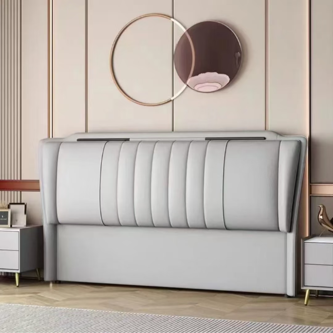 2025大软包靠背轻奢意式大气网红床头简约软包床落地床靠背板